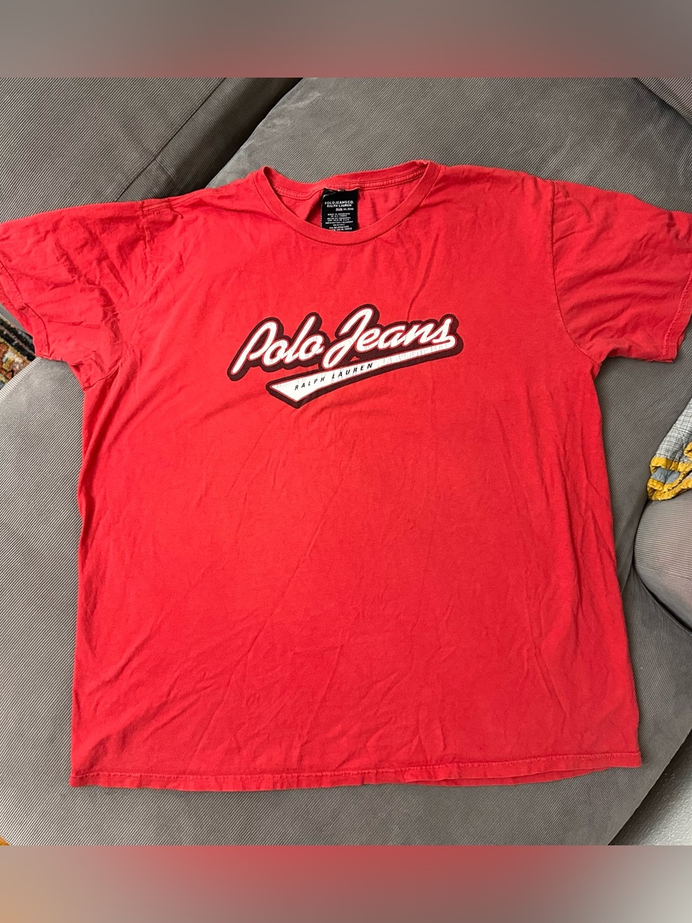Vintage Ralph Lauren Polo Jeans Co T Shirt Mens XL Spell Out Red